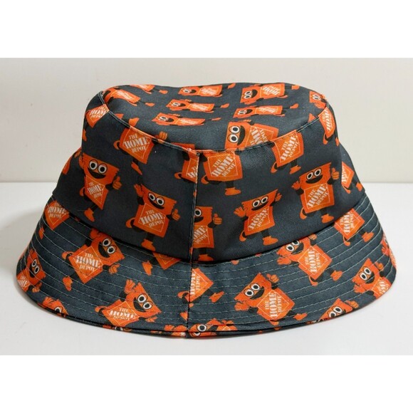 Home Depot HD Bucket Boonie Cap Hat All Over Logo Black & Orange One Size Fits - Picture 2 of 5